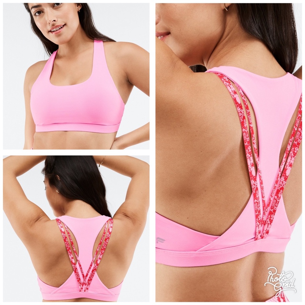 Fabletics Kessler Medium Impact Sports Bra II in Taffy/Persimmon Python